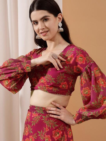 Floral Printed Crop Top With Skirt Co-Ords Set For Women, Indian Top with Skirt Set, Ethnic Indo Western Fusion Outfit, Coords, Lehenga VitansEthnics