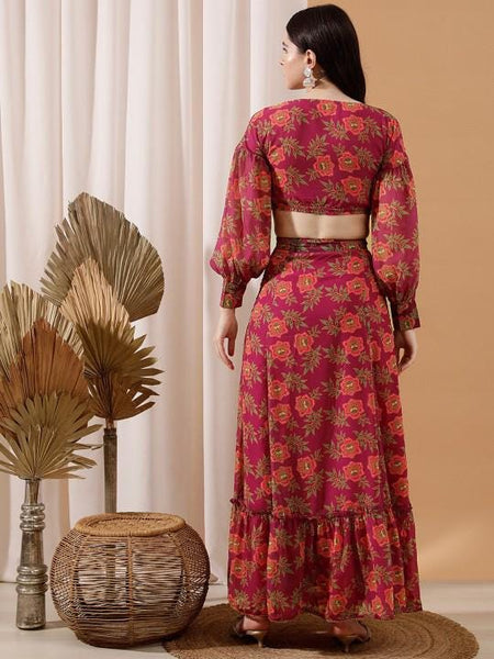 Floral Printed Crop Top With Skirt Co-Ords Set For Women, Indian Top with Skirt Set, Ethnic Indo Western Fusion Outfit, Coords, Lehenga VitansEthnics