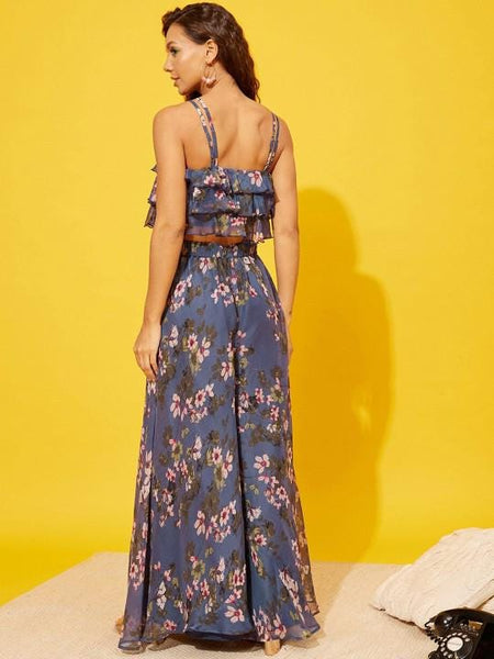 Floral Printed Ruffled Crop Top With Palazzo Set for Women Coord Set Festival Outfit Ethnic Indian Dress Indo Western Outfit VitansEthnics