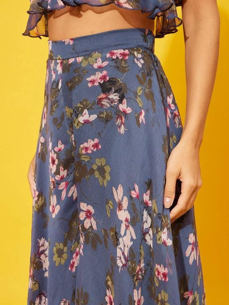 Floral Printed Ruffled Crop Top With Palazzo Set for Women Coord Set Festival Outfit Ethnic Indian Dress Indo Western Outfit VitansEthnics