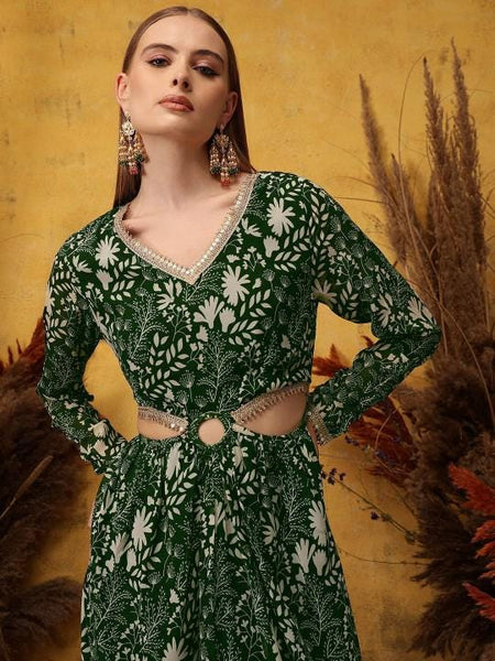 Embellished Printed Cut-Out Detail Maxi Ethnic Dress For Women, Indian Dress For Women, Indo Western Outfit, Maxi Dress For Women VitansEthnics