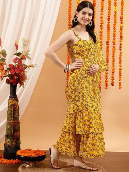 Ready To Wear Saree, Crop Top With Skirt Co-Ords Set For Women, Indian Top with Skirt Set, Ethnic Indo Western Fusion Outfit, Lehenga VitansEthnics