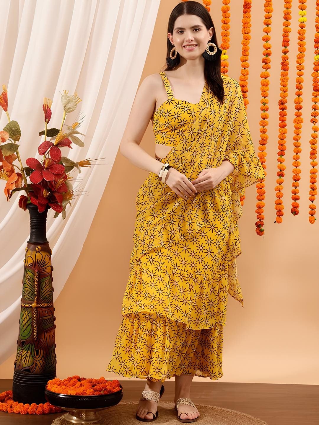 Ready To Wear Saree, Crop Top With Skirt Co-Ords Set For Women, Indian Top with Skirt Set, Ethnic Indo Western Fusion Outfit, Lehenga VitansEthnics