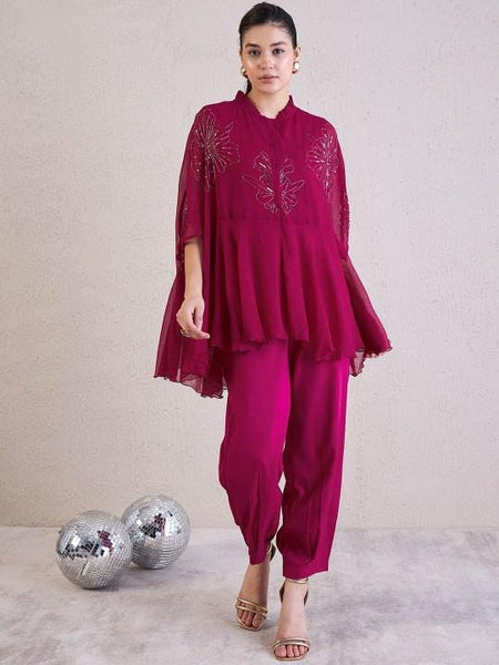 Embellished Kaftan Top With Palazzo Set for Women, Coord Set, Festival Outfit, Ethnic Indian Dress, Indo Western Outfit, Kaftan Kurti Set VitansEthnics