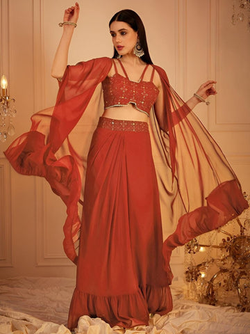 Embroidered Crop Top With Skirt and Shrug Set for Women, Coord Set, Festival Outfit Ethnic Indian Dress, Wedding Guest Indo Western Outfit VitansEthnics