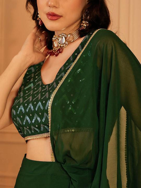 Embroidered Crop Top With Skirt and Attached Dupatta Set for Women, Festival Outfit Ethnic Indian Dress, Wedding Guest Indo Western Outfit VitansEthnics