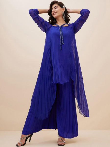 Puff Sleeve Pleated Top With Palazzo Set for Women, Coord Set, Festival Outfit, Ethnic Indian Dress, Indo Western Outfit, Kaftan Kurti Set VitansEthnics
