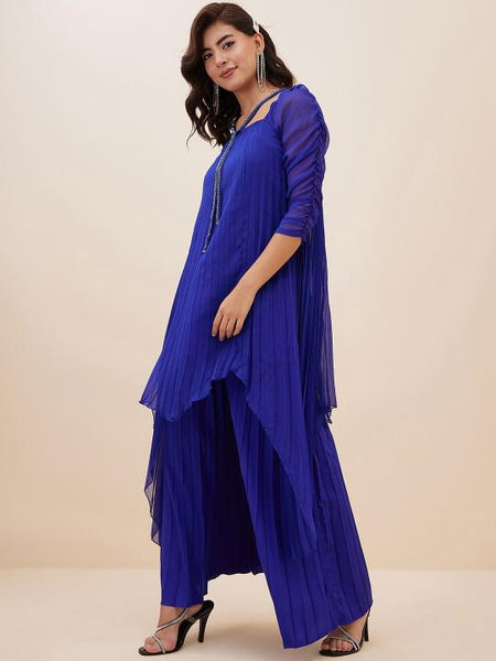 Puff Sleeve Pleated Top With Palazzo Set for Women, Coord Set, Festival Outfit, Ethnic Indian Dress, Indo Western Outfit, Kaftan Kurti Set VitansEthnics