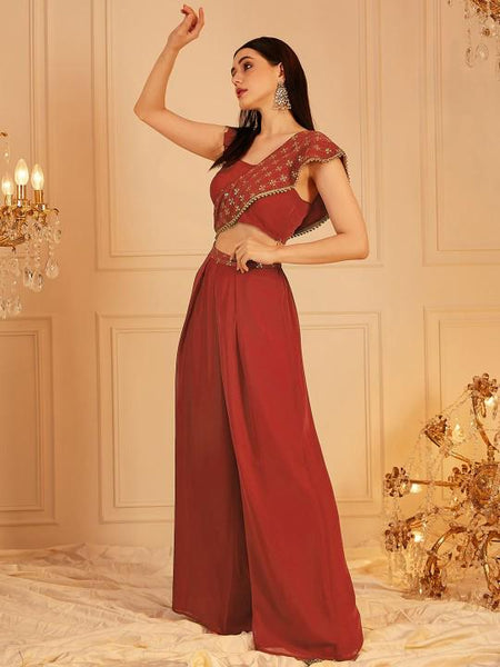 Embroidered Crop Top with Palazzo Indo Western Outfit Set for Women, Party Wear Co ord Set, Ethnic Indian Dress, Wedding Guest Outfit VitansEthnics