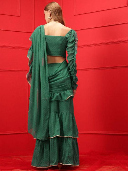 Ready To Wear Saree, Self Design Crop Top & Skirt With Attached Dupatta Co-ord Set, Ethnic Indo Western Fusion Outfit, Lehenga Choli VitansEthnics