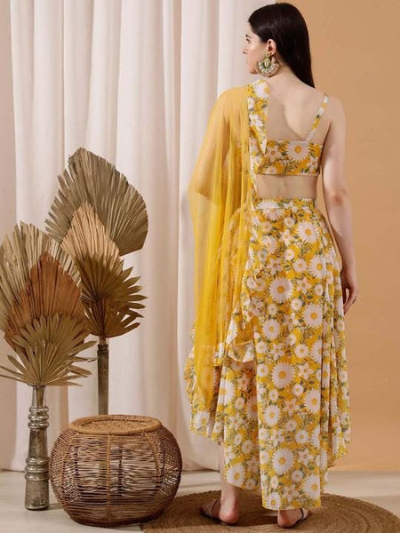 Floral Printed Crop Top With Skirt And Dupatta For Women, Indian Lehenga Choli, Wedding Guest Outfit, Indian Dress, Party Indo Western Dress VitansEthnics