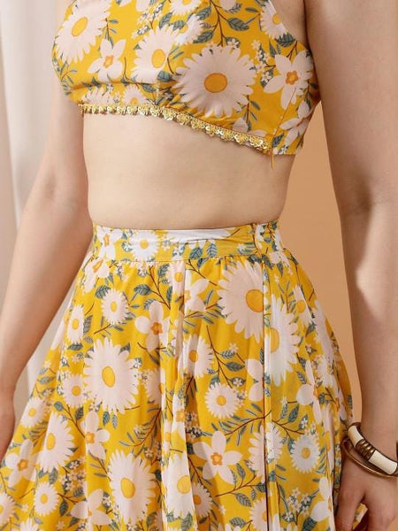 Floral Printed Crop Top With Skirt And Dupatta For Women, Indian Lehenga Choli, Wedding Guest Outfit, Indian Dress, Party Indo Western Dress VitansEthnics