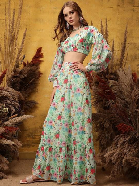Floral Printed Crop Top With Skirt For Women, Indian Lehenga Choli, Wedding Guest Outfit, Indian Dress, Party Indo Western Dress VitansEthnics