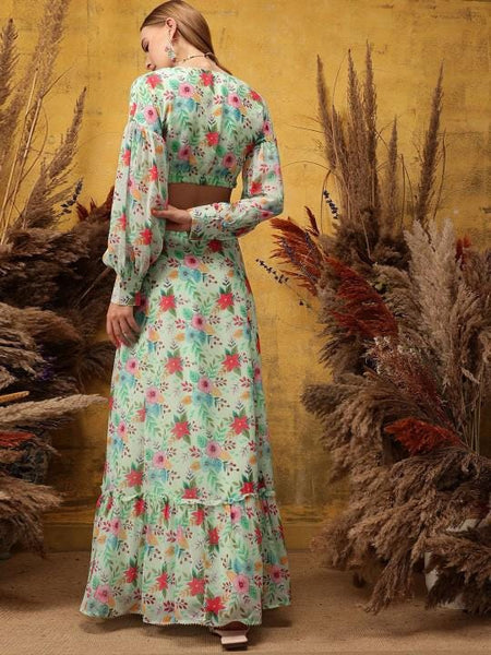 Floral Printed Crop Top With Skirt For Women, Indian Lehenga Choli, Wedding Guest Outfit, Indian Dress, Party Indo Western Dress VitansEthnics