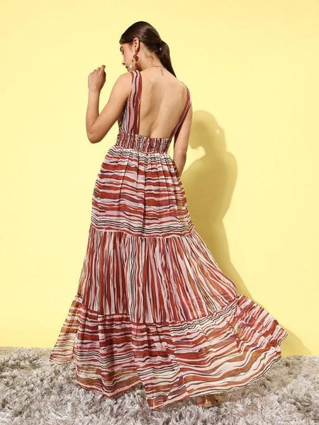 Women Rust Abstract Sundress, Indian Dress For Women, Abstract Printed Gown, Indian Gown, Sleeveless Maxi Dress For Women VitansEthnics