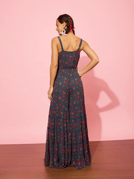 Floral Print Ruffled Jumpsuit For Women, Indian Dress For Women, Indian Jumpsuit, Indian Gown, Sleeveless Jumpsuit For Women VitansEthnics
