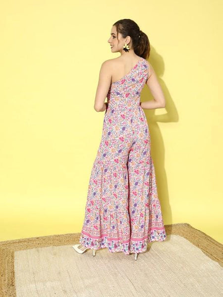 Floral Print One Shoulder Jumpsuit For Women, Indian Dress For Women, Indian Jumpsuit, Sleeveless Off Shoulder Jumpsuit For Women VitansEthnics