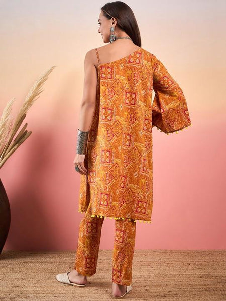 Ethnic Printed One Shoulder Kurta & Trousers For Women, Co-Ords Set, Pant Kurti Set, Coord Set, Ethnic Indian Dress, Kurti Set VitansEthnics