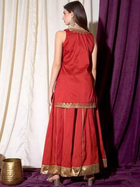 Embroidered Short Kurti with Sharara Pants For Women, Tunic With Palazzo, Indian Dress, Party Wear Indo Western Outfit, Kurti Set VitansEthnics