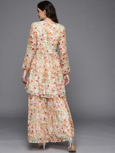 Long Sleeves Floral Printed Anarkali Kurta with Sharara For Women, Co-Ords Set, Palazzo Kurti Set, Coord Set, Ethnic Indian Dress, Kurti Set VitansEthnics