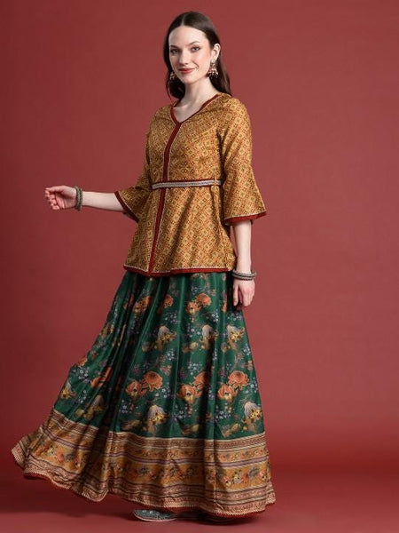Ethnic Printed Fusion Lehenga Choli, Top With Skirt For Women, Indian Wedding Guest Outfit, Indian Dress, Indian Gown, Indo Western Dress VitansEthnics