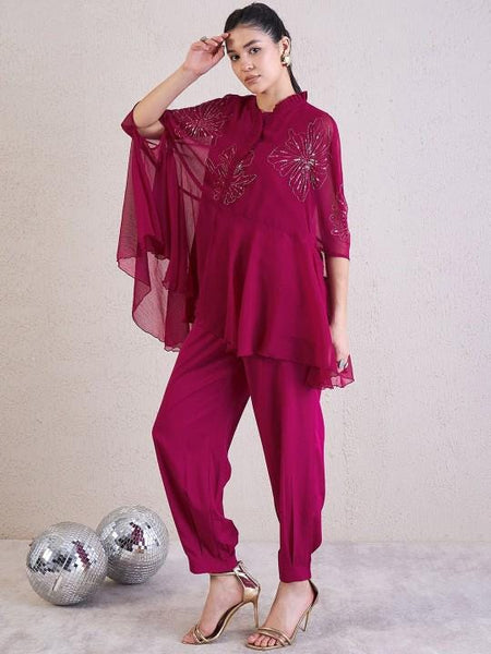 Embellished Kaftan Top With Palazzo Set for Women, Coord Set, Festival Outfit, Ethnic Indian Dress, Indo Western Outfit, Kaftan Kurti Set VitansEthnics