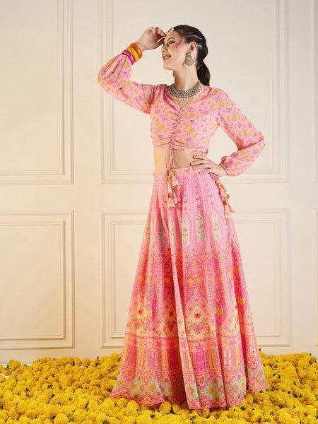 Printed Crop Top With Skirt For Women, Indian Lehenga Choli, Wedding Guest Outfit, Indian Dress, Indian Gown Party Indo Western Dress VitansEthnics