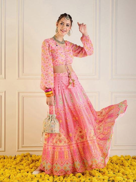 Printed Crop Top With Skirt For Women, Indian Lehenga Choli, Wedding Guest Outfit, Indian Dress, Indian Gown Party Indo Western Dress VitansEthnics