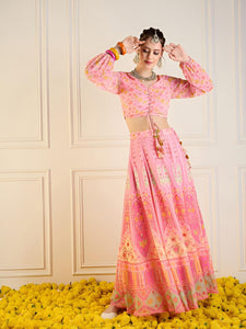 Printed Crop Top With Skirt For Women, Indian Lehenga Choli, Wedding Guest Outfit, Indian Dress, Indian Gown Party Indo Western Dress VitansEthnics