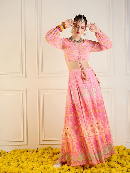 Printed Crop Top With Skirt For Women, Indian Lehenga Choli, Wedding Guest Outfit, Indian Dress, Indian Gown Party Indo Western Dress VitansEthnics
