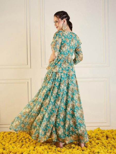 Floral Printed Top With Skirt For Women, Indian Lehenga Choli, Wedding Guest Outfit, Indian Dress, Indian Gown Party Indo Western Dress VitansEthnics