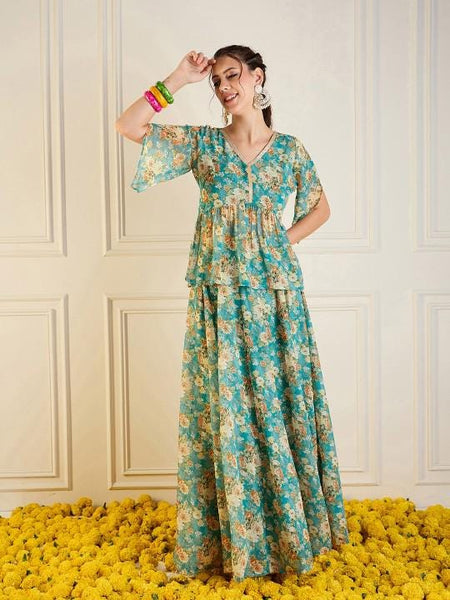 Floral Printed Top With Skirt For Women, Indian Lehenga Choli, Wedding Guest Outfit, Indian Dress, Indian Gown Party Indo Western Dress VitansEthnics