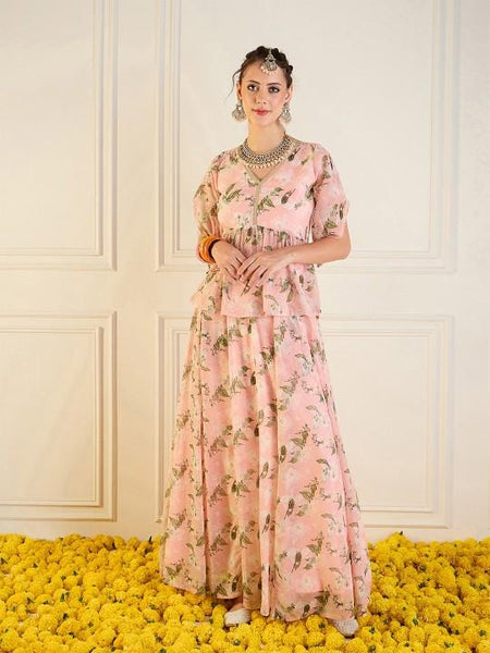 Floral Printed Top With Skirt For Women, Indian Lehenga Choli, Wedding Guest Outfit, Indian Dress, Indian Gown Party Indo Western Dress VitansEthnics