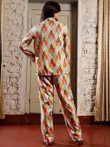 Printed Crop Top With Trousers and Blazer Set for Women, Coord Set, Ethnic Indian Dress, Indo Western Outfit, Crop Top With Pants and Jacket VitansEthnics