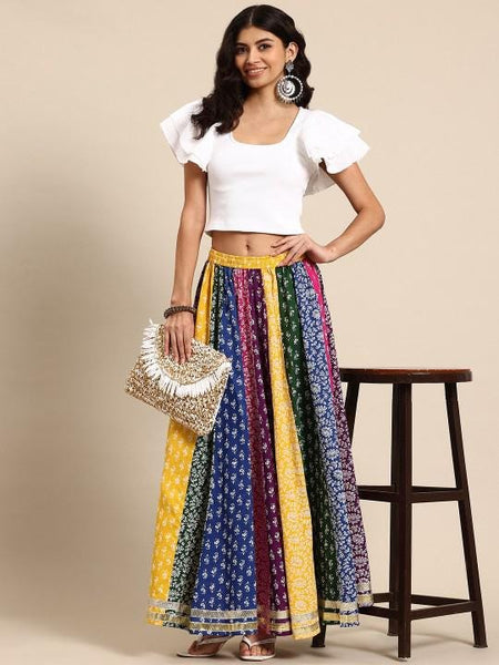 Floral Printed Pure Cotton Flared Maxi Skirt For Women, Indian Lehenga, Wedding Guest Outfit VitansEthnics