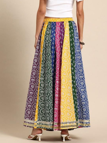 Floral Printed Pure Cotton Flared Maxi Skirt For Women, Indian Lehenga, Wedding Guest Outfit VitansEthnics