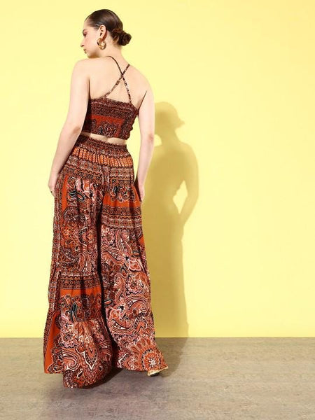 Ethnic Printed Crop Top with Palazzo Set for Women Boho Chic Coord Set Festival Outfit Ethnic Indian Dress Co-ords, Indo Western Outfit VitansEthnics