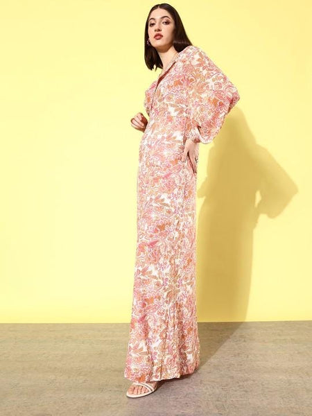 Floral Print Jumpsuit For Women, Indian Dress For Women, Indian Jumpsuit, Indian One Piece, Long Sleeves Jumpsuit, Indo Western Outfit VitansEthnics