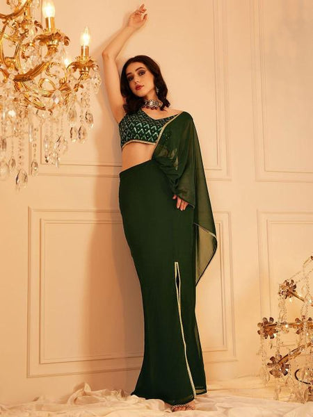 Embroidered Crop Top With Skirt and Attached Dupatta Set for Women, Festival Outfit Ethnic Indian Dress, Wedding Guest Indo Western Outfit VitansEthnics