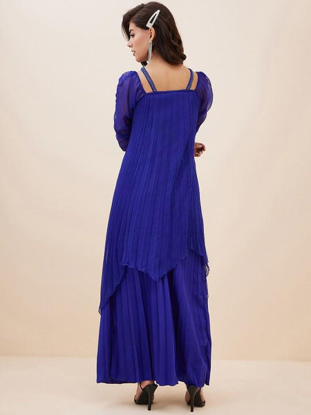 Puff Sleeve Pleated Top With Palazzo Set for Women, Coord Set, Festival Outfit, Ethnic Indian Dress, Indo Western Outfit, Kaftan Kurti Set VitansEthnics