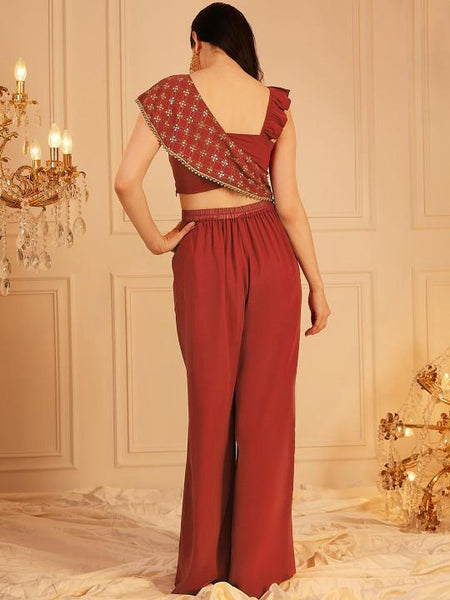 Embroidered Crop Top with Palazzo Indo Western Outfit Set for Women, Party Wear Co ord Set, Ethnic Indian Dress, Wedding Guest Outfit VitansEthnics