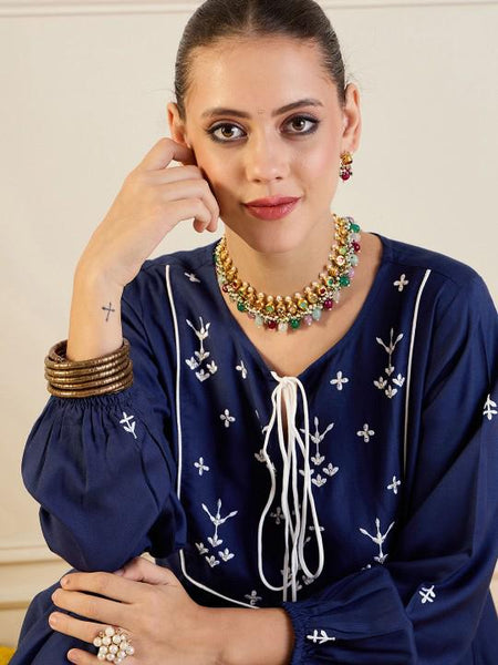 Embroidered Flared Kurta With Palazzo For Women, Tunic With Palazzo, Indian Dress, Party Wear Indo Western Outfit, Kurti Set VitansEthnics