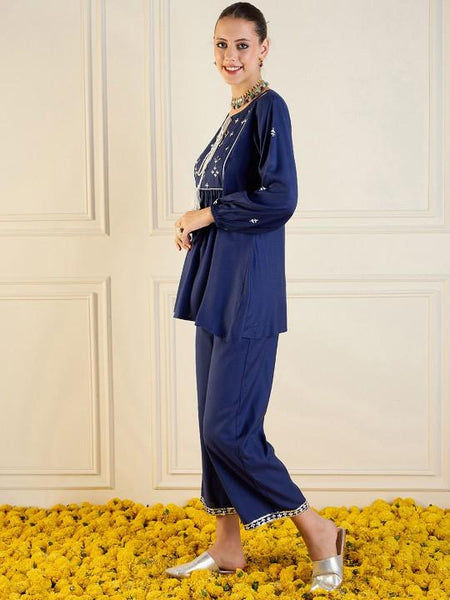 Embroidered Flared Kurta With Palazzo For Women, Tunic With Palazzo, Indian Dress, Party Wear Indo Western Outfit, Kurti Set VitansEthnics