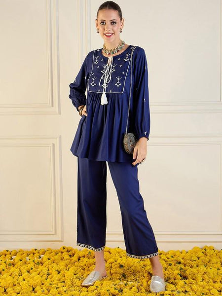 Embroidered Flared Kurta With Palazzo For Women, Tunic With Palazzo, Indian Dress, Party Wear Indo Western Outfit, Kurti Set VitansEthnics