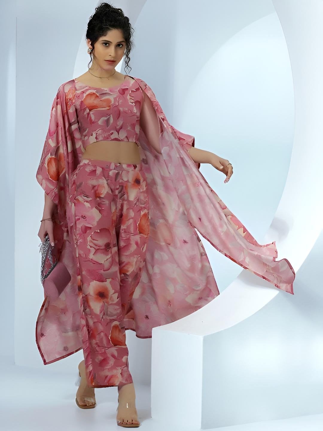 Floral Crop Top With Palazzo and Shrug Set for Women, Coord Set, Festival Outfit Ethnic Indian Dress, Wedding Guest Indo Western Outfit VitansEthnics