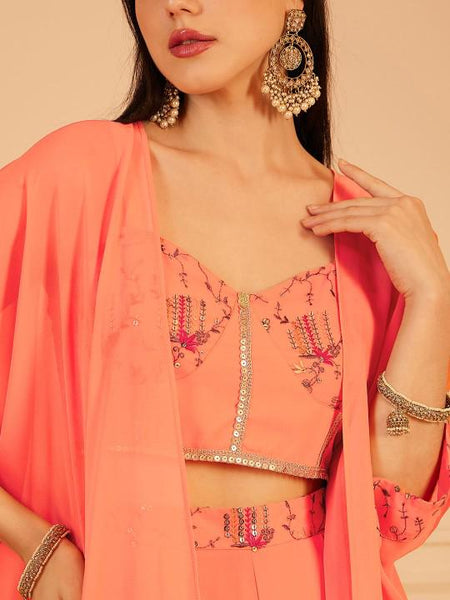 Embroidered Crop Top With Palazzo and Shrug Set for Women, Coord Set, Festival Outfit Ethnic Indian Dress, Wedding Guest Indo Western Outfit VitansEthnics