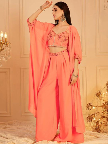 Embroidered Crop Top With Palazzo and Shrug Set for Women, Coord Set, Festival Outfit Ethnic Indian Dress, Wedding Guest Indo Western Outfit VitansEthnics