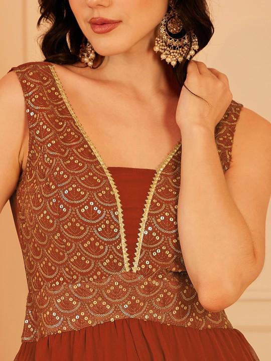 Rust Embroidered Fusion Jumpsuit S
