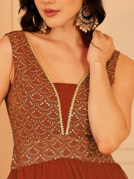 Rust Embroidered Jumpsuit For Women, Indian Dress For Women, Indian Jumpsuit, Indian One Piece, Indo Western Outfit, Wedding Guest Outfit VitansEthnics