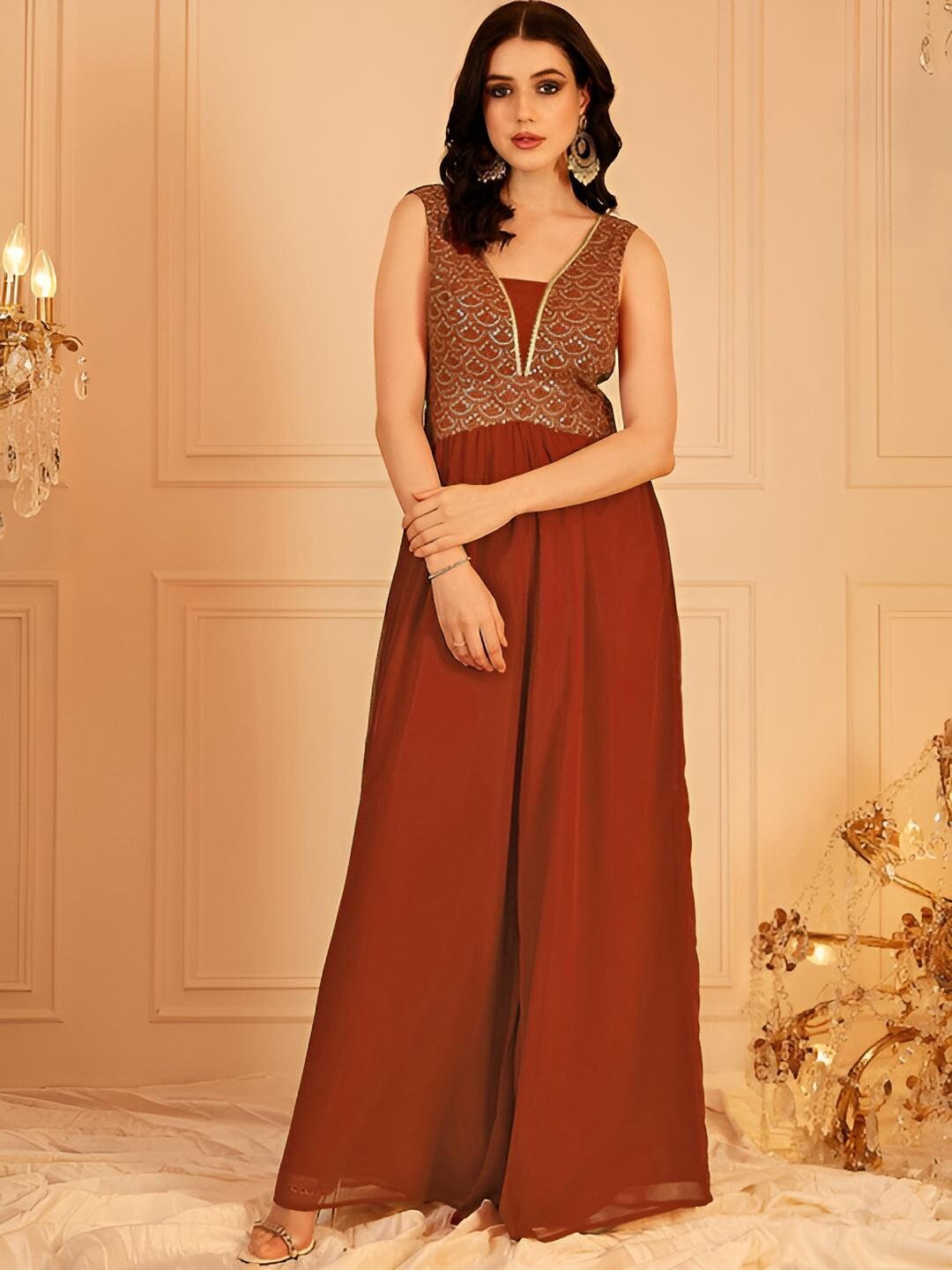 Rust Embroidered Jumpsuit For Women, Indian Dress For Women, Indian Jumpsuit, Indian One Piece, Indo Western Outfit, Wedding Guest Outfit VitansEthnics